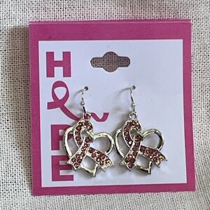 Breast Cancer Awareness Pink Ribbon Heart Earrings
